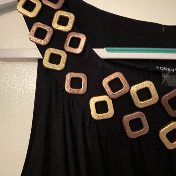 Long black dress, gold detail around neckline 1 is missing but could be fixed. - Picture 3 of 3